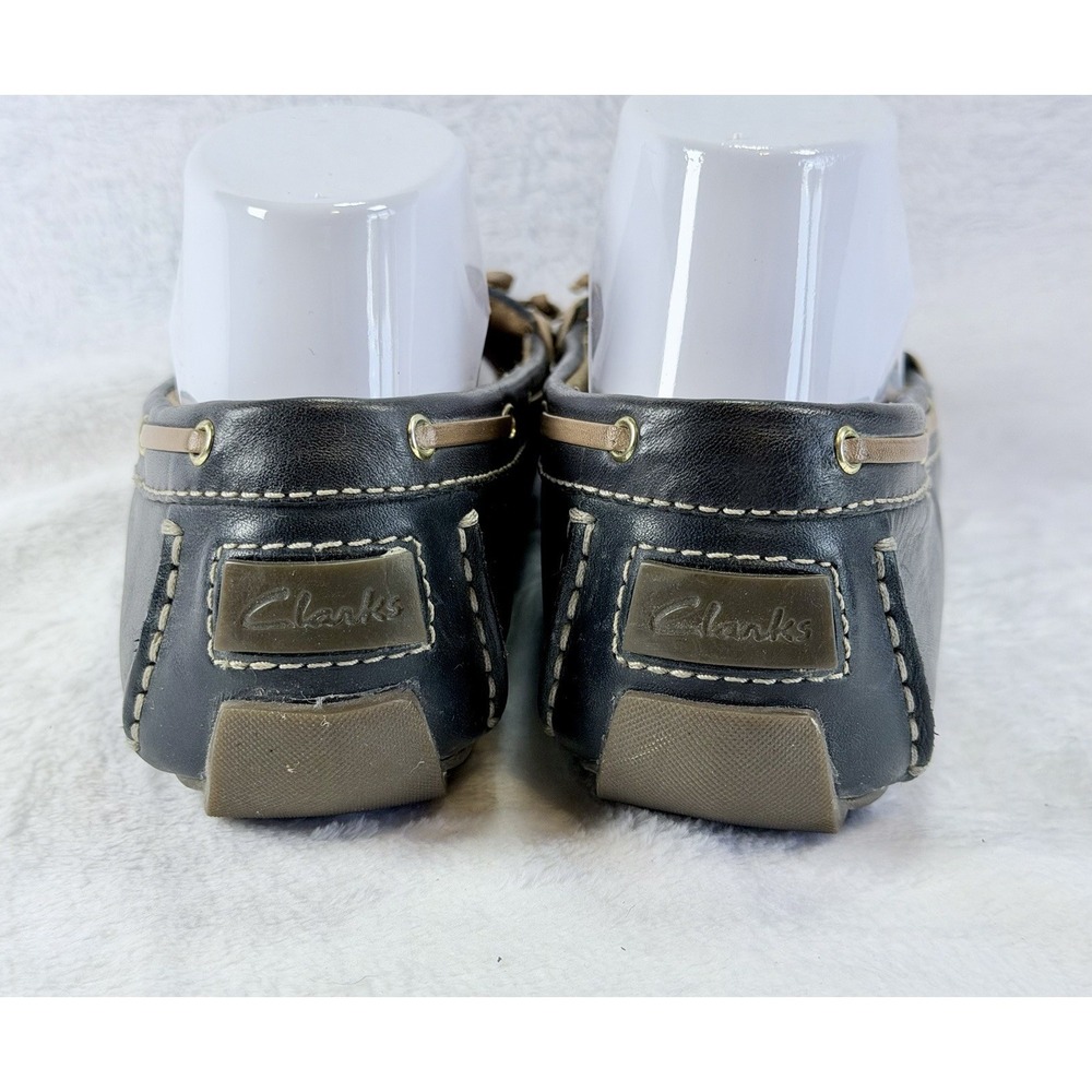 Clarks Artisan Dunbar Racer Navy Blue Leather Driving Loafers 8.5 Wide‎ Bow VTG - Picture 5 of 8